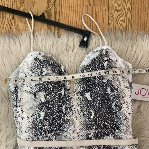 JOVANI BLACK & WHITE SNAKE PRINT HOLOGRAPHIC SEQUINS WEDDING MAXI DRESS SIZE 8 - Picture 12 of 14